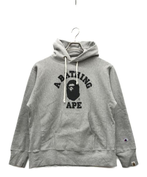 A BATHING APE（アベイシングエイプ）A BATHING APE (アベイシングエイプ) Champion (チャンピオン) カレッジロゴパーカー グレー サイズ:LARGEの古着・服飾アイテム