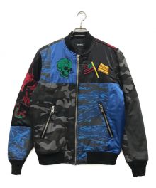 DIESEL（ディーゼル）の古着「カモ柄スカルボンバージャケット」｜ブラック