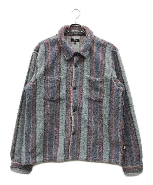 stussy（ステューシー）stussy (ステューシー) Stripe Sherpa Hoodie スカイブルー サイズ:XLの古着・服飾アイテム