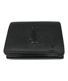 Yves Saint Laurent（イヴサンローラン）の古着「クロコ型押し3つ折り財布」｜ブラック