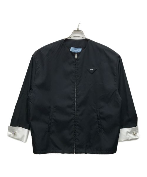 PRADA（プラダ）PRADA (プラダ) ノーカラーナイロンジャケット ブラック サイズ:Lの古着・服飾アイテム