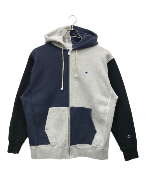 Champion（チャンピオン）Champion (チャンピオン) 切替ジップパーカー ネイビー サイズ:LARGEの古着・服飾アイテム