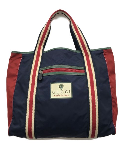 GUCCI（グッチ）GUCCI (グッチ) クレストナイロントートバッグ ネイビーの古着・服飾アイテム