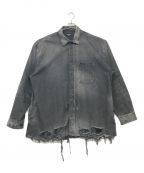 BALENCIAGAバレンシアガ）の古着「デストロイ加工オーバーサイズデニムシャツジャケット」｜ブラック