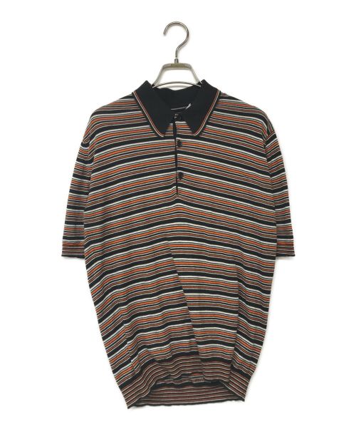 JOHN SMEDLEY（ジョンスメドレー）JOHN SMEDLEY (ジョンスメドレー) 半袖ニットボーダーポロシャツ ブラウン サイズ:SMLの古着・服飾アイテム