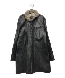 BURBERRY BLACK LABEL（バーバリーブラックレーベル）の古着「ラビットファー付レザーコート」｜ブラック