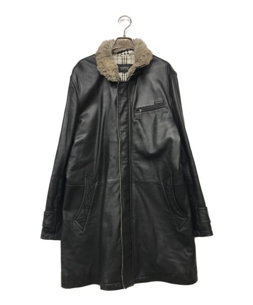 BURBERRY BLACK LABEL（バーバリーブラックレーベル）BURBERRY BLACK LABEL (バーバリーブラックレーベル) ラビットファー付レザーコート ブラック サイズ:Lの古着・服飾アイテム