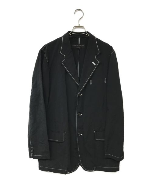 COMME des GARCONS HOMME（コムデギャルソン オム）COMME des GARCONS HOMME (コムデギャルソン オム) ホワイトステッチナイロンテーラードジャケット ブラック サイズ:Lの古着・服飾アイテム