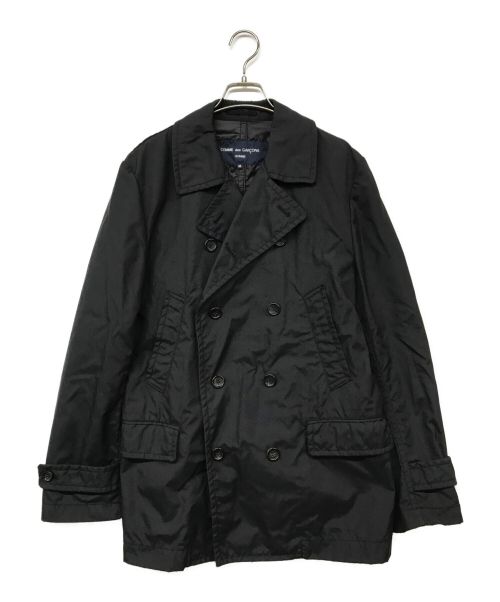 COMME des GARCONS HOMME（コムデギャルソン オム）COMME des GARCONS HOMME (コムデギャルソン オム) パッカリング加工 ナイロン トレンチ ショート Pコート ブラック サイズ:Mの古着・服飾アイテム