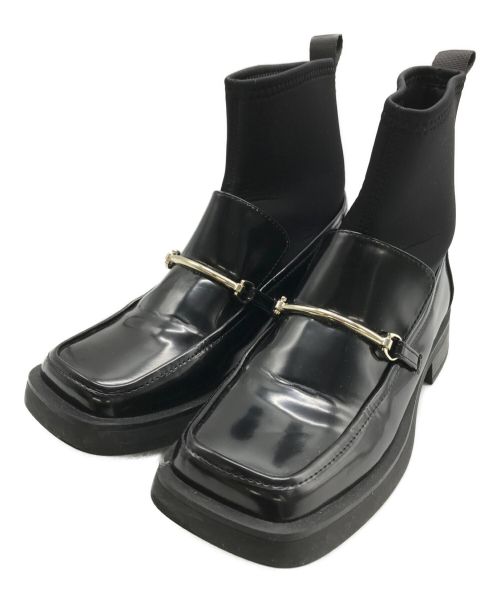 HER LIP TO（ハーリップトゥ）HER LIP TO (ハーリップトゥ) Square Toe Loafer Boots/スクエアトゥローファーブーツ ブラック サイズ:23.5の古着・服飾アイテム