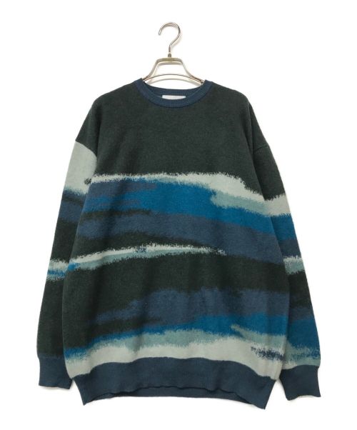 Graphpaper（グラフペーパー）Graphpaper (グラフペーパー) Jacquard Crew Neck Knit グリーン×ブルー サイズ:Mの古着・服飾アイテム