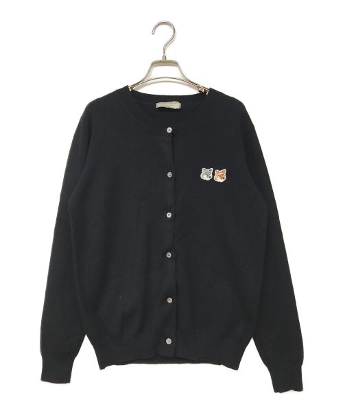 maison kitsune（メゾンキツネ）maison kitsune (メゾンキツネ) ダブルフォックスヘッド パッチ Rネック カーディガン ブラック サイズ:XLの古着・服飾アイテム