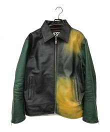 DIESEL（ディーゼル）の古着「グラデーションカラーシングルレザージャケット」｜ブラック×グリーン