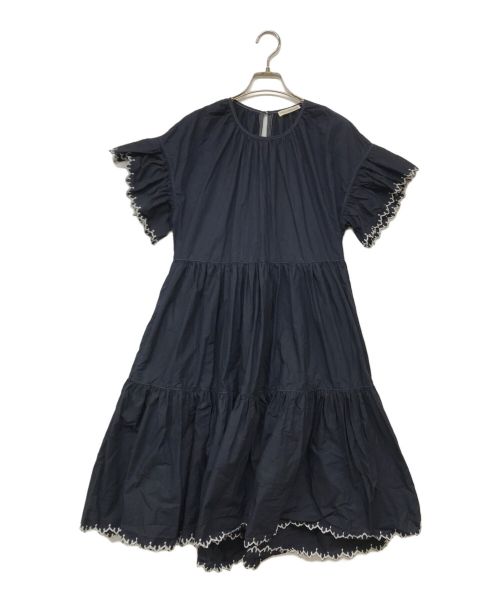 ULLA JOHNSON（ウラ ジョンソン）ULLA JOHNSON (ウラ ジョンソン) レースステッチブラウスワンピース ネイビー サイズ:2の古着・服飾アイテム