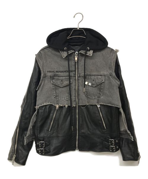 DIESEL（ディーゼル）DIESEL (ディーゼル) ミックスマテリアルレザー ジャケット ブラック×グレー サイズ:Mの古着・服飾アイテム