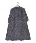 fog linen workフォグリネンワーク）の古着「チェックリネンワンピース」｜ネイビー