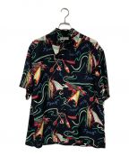 Sun Surfサンサーフ）の古着「RAYON HAWAIIAN SHIRT “SOUTH SEA OUTRIGGER”/レーヨンハワイアンシャツ」｜ブラック×グリーン