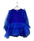 VIVIANOヴィヴィアーノ）の古着「TULLE LAYERED PUFF SLEEVE T SHIRT」｜ブルー