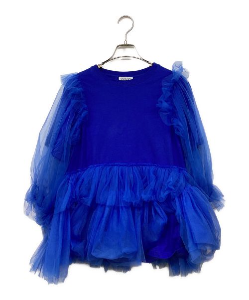 VIVIANO（ヴィヴィアーノ）VIVIANO (ヴィヴィアーノ) TULLE LAYERED PUFF SLEEVE T SHIRT ブルー サイズ:Mの古着・服飾アイテム