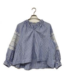 ne quittez pas（ヌキテパ）の古着「Fine Poplin Kika Embroidery Gather Blouse」｜ブルー×ホワイト