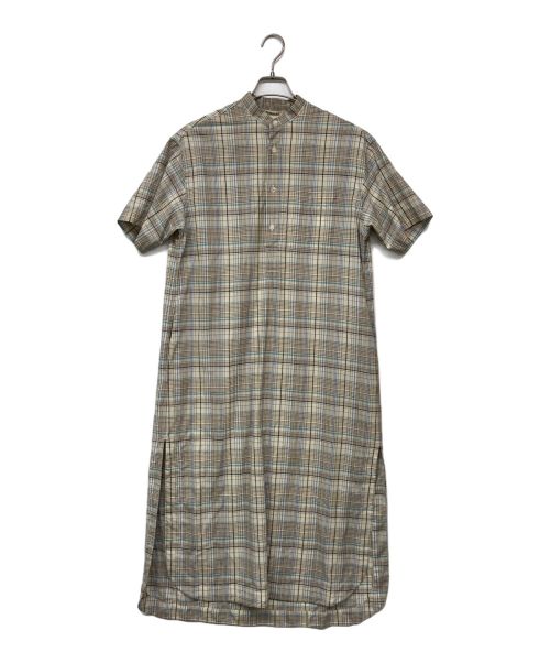 AURALEE（オーラリー）AURALEE (オーラリー) SUPER LIGHT WOOL CHECK HALF SLEEVED ONE-PIECE ベージュの古着・服飾アイテム