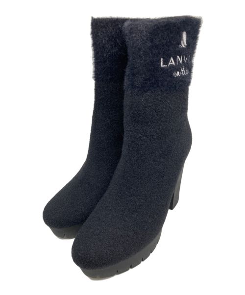 LANVIN en Bleu（ランバンオンブルー）LANVIN en Bleu (ランバンオンブルー) 厚底ストレッチニットショートブーツ ブラック サイズ:23　2/1の古着・服飾アイテム