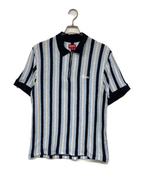 SUPREME（シュプリーム）SUPREME (シュプリーム) Open Knit Stripe Zip Polo ブルー サイズ:Mの古着・服飾アイテム