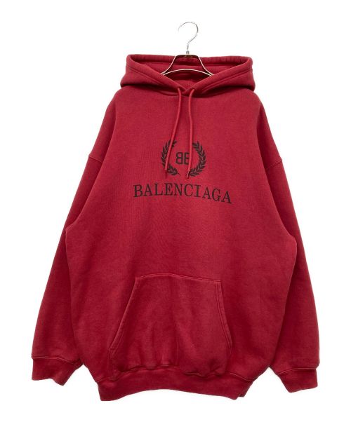 BALENCIAGA（バレンシアガ）BALENCIAGA (バレンシアガ) BBロゴプリントプルオーバーパーカー レッド サイズ:XSの古着・服飾アイテム