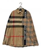 BURBERRY LONDONバーバリーロンドン）の古着「ロゴパッチワークノバチェックシャツ」｜ベージュ