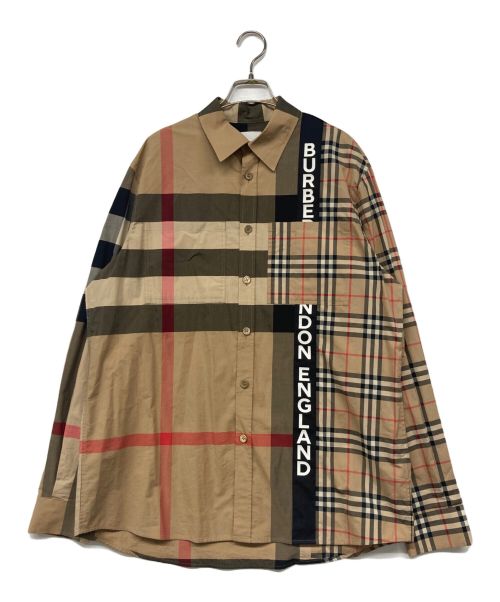 BURBERRY LONDON（バーバリーロンドン）BURBERRY LONDON (バーバリーロンドン) ロゴパッチワークノバチェックシャツ ベージュ サイズ:Mの古着・服飾アイテム