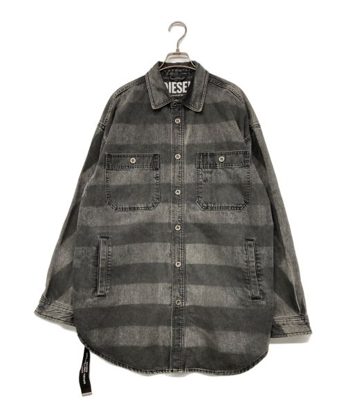 DIESEL（ディーゼル）DIESEL (ディーゼル) ボーダーデニムシャツ グレー サイズ:Mの古着・服飾アイテム