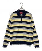 SUPREMEシュプリーム）の古着「Stripe Zip L/S Polo」｜イエロー×ネイビー