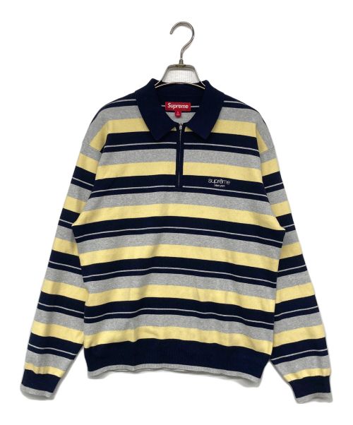 SUPREME（シュプリーム）SUPREME (シュプリーム) Stripe Zip L/S Polo イエロー×ネイビー サイズ:Sの古着・服飾アイテム