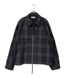 UNFIL（アンフィル）の古着「plaid wool gabardine full zip overshirt/プレイドウールギャバジンフルジップオーバーチェックシャツ CPOシャツジャケット」｜グレー×ネイビー