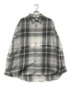 UNUSEDアンユーズド）の古着「FRINGE L/S BIG CHECK SHIRT」｜ホワイト×グレー