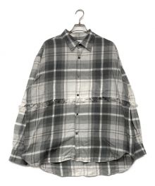 UNUSED（アンユーズド）の古着「FRINGE L/S BIG CHECK SHIRT」｜ホワイト×グレー