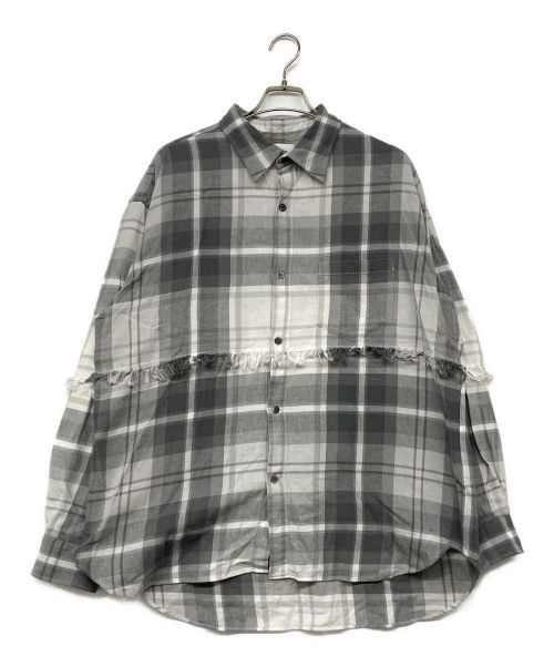 UNUSED（アンユーズド）UNUSED (アンユーズド) FRINGE L/S BIG CHECK SHIRT ホワイト×グレー サイズ:4 未使用品の古着・服飾アイテム