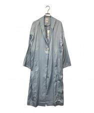 ELOOPS (イーループス) Gathered Sleeve Draped Satin Long Coat/サテンコート スカイブルー サイズ:M 未使用品