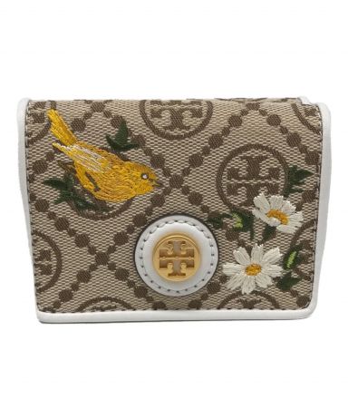 【中古・古着通販】TORY BURCH (トリーバーチ) Tモノグラムジャガードエンブロイダリーミニウォレット ブラウン｜ブランド・古着通販  トレファク公式【TREFAC FASHION】スマホサイト