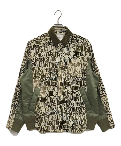 sacai（サカイ）sacai (サカイ) eric haze (エリックヘイズ) Message Print Hybrid Shirt MA-1/シャツ/21-02656Ｍ ホワイト×オリーブ サイズ:1の古着・服飾アイテム