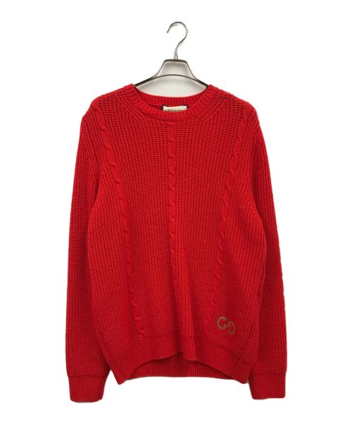 GUCCI（グッチ）GUCCI (グッチ) RED CABLE-KNIT SWEATER/ケーブルニット/ニット/597732 XKA4K レッド サイズ:Mの古着・服飾アイテム