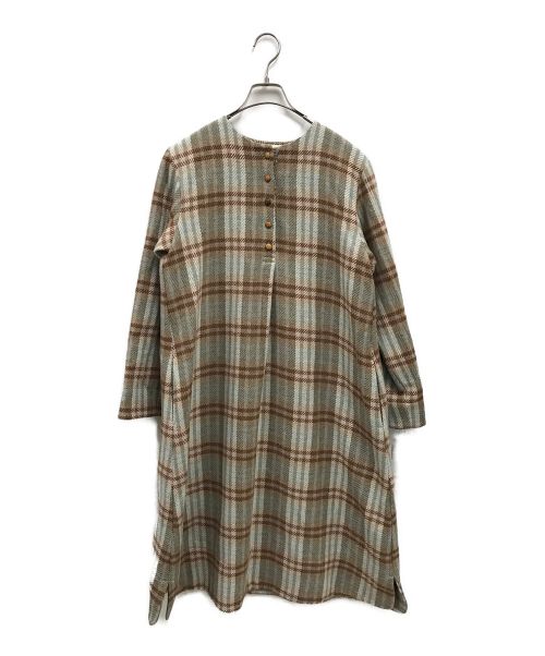 lucruca（ルクルカ）lucruca (ルクルカ) チェック柄ノーカラーコート/132273056 ブラウン サイズ:38の古着・服飾アイテム