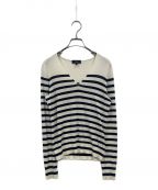 theoryセオリー）の古着「24年モデル/Regal Wool Stripe Vneck/ボーダーニット/Vネックニット/ニット/01-4101707」｜アイボリー×ブラック