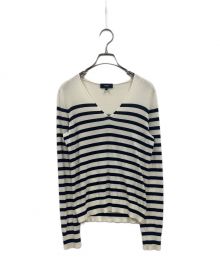 theory（セオリー）の古着「24年モデル/Regal Wool Stripe Vneck/ボーダーニット/Vネックニット/ニット/01-4101707」｜アイボリー×ブラック