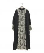 saharaサハラ）の古着「Center Jacquard Shirt Dress/ワンピース/花柄ワンピース/」｜ホワイト×ブラック