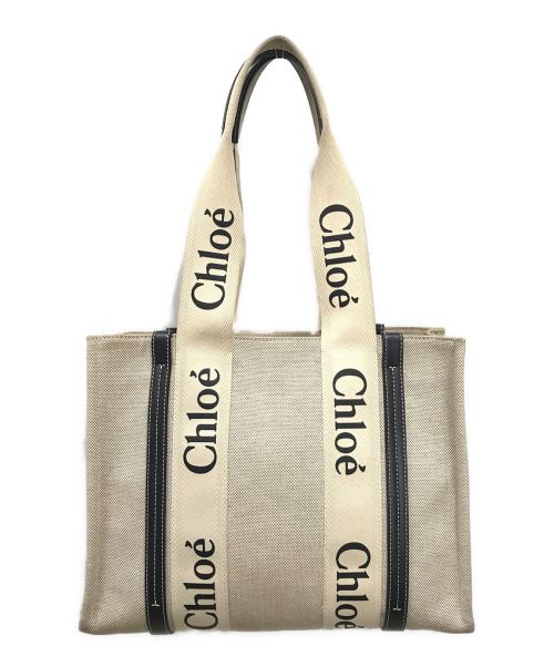 Chloe（クロエ）Chloe (クロエ) WOODY MEDIUM TOTE BAG/ロゴトートバッグ ベージュの古着・服飾アイテム