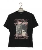 stussyステューシー）の古着「両面メッセージプリントTシャツ」｜ブラック