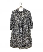 ne quittez pasヌキテパ）の古着「Cotton Lurex Stripe Flower Print Dress/010432GD1」｜ブラック×ブルー