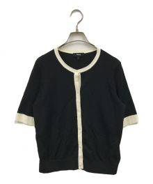 theory（セオリー）の古着「Regal Wool Silk Trim Cardi/ニットカーディガン/カーディガン/4203710」｜ブラック×ホワイト