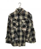 MIHARA YASUHIROミハラヤスヒロ）の古着「MIHARA YASUHIRO/ダメージ加工レイヤードシャツ Broken Layered Check Shirt/A07SH072」｜ホワイト×ブラック